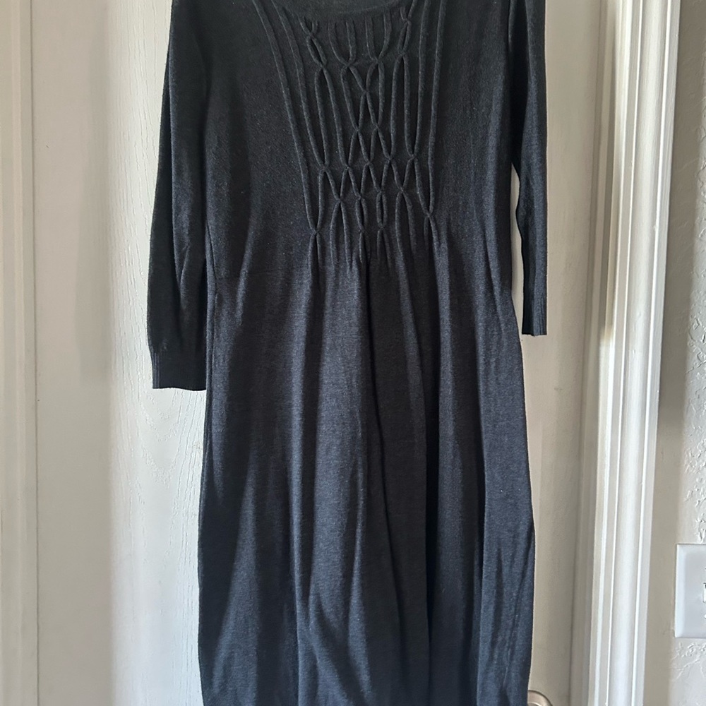 East 5th Black Long Sleeve Knit Dress with Textured Front
